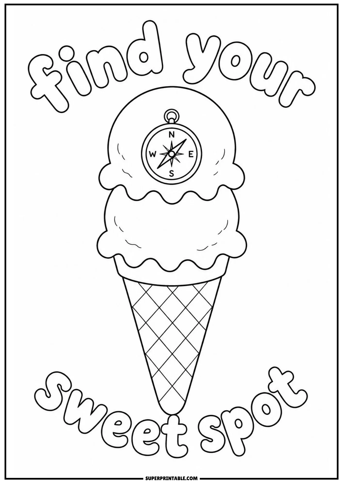 Flower patterned ice cream cone filled with blooms for kids to color