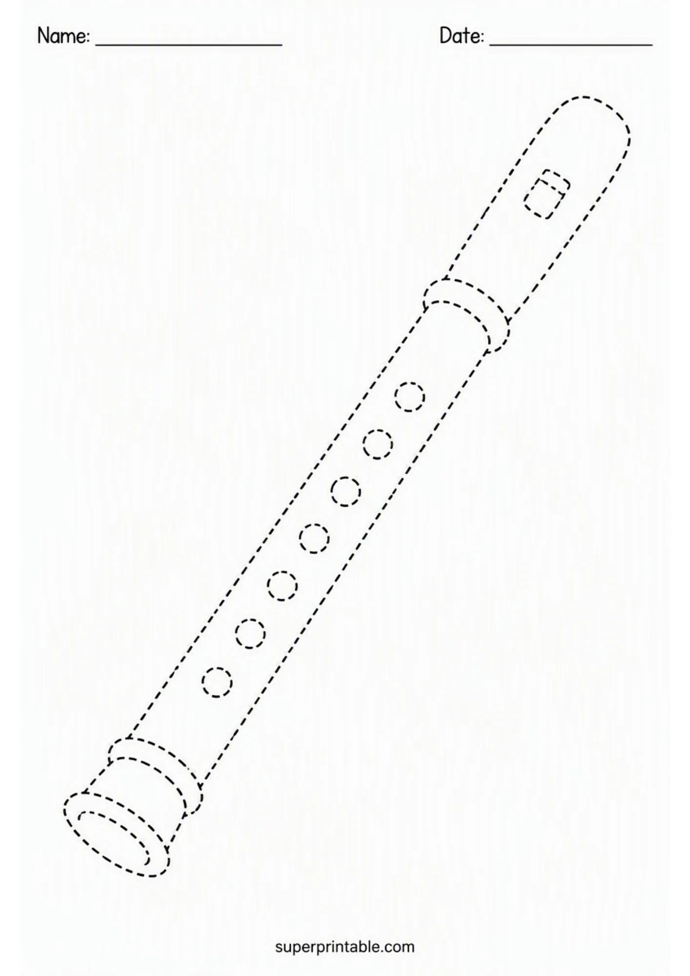 Dotted outline of a flute included in instrument tracing pages.