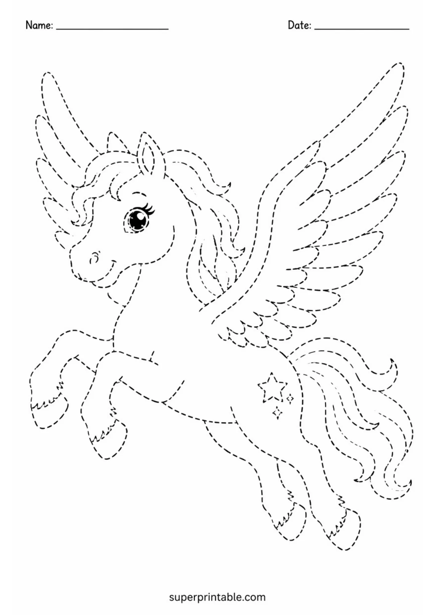Pegasus winged horse leaping into the air with feathered wings in dashed line outlines.