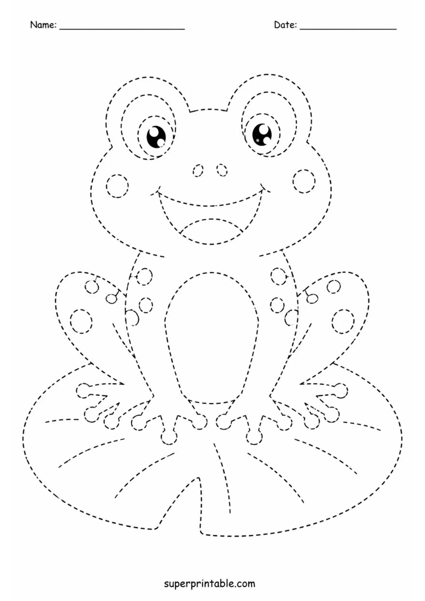 Cute frog sitting on a lily pad ready for tracing activities.