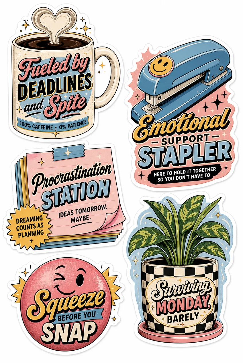 Deadlines & Spite Funny Office Sticker Sheet 01