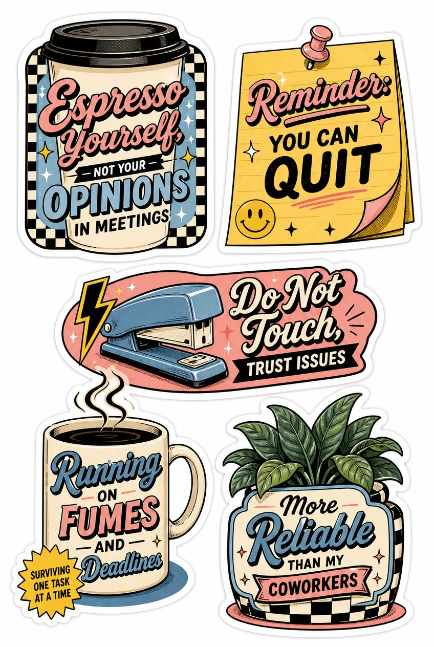 Espresso Yourself & Trust Issues Funny Office Sticker Sheet 04