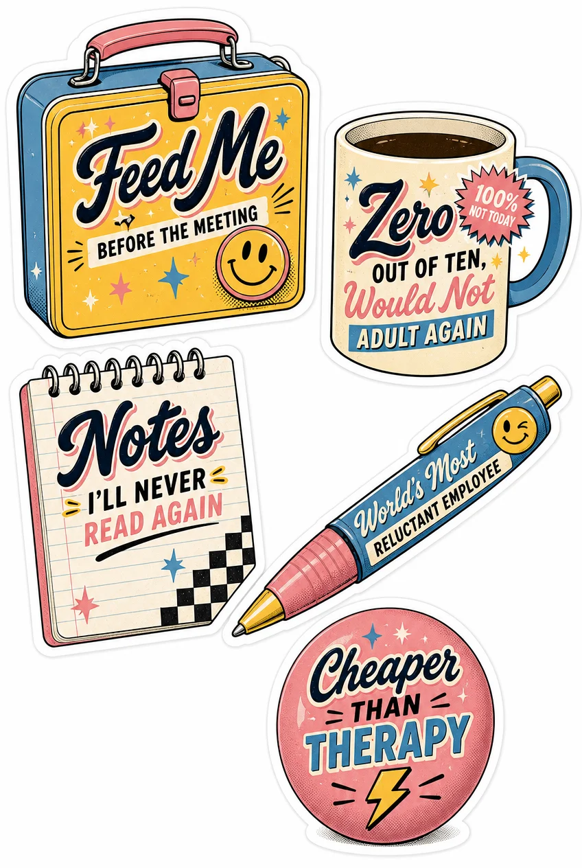 Feed Me & Reluctant Employee Funny Office Sticker Sheet 05