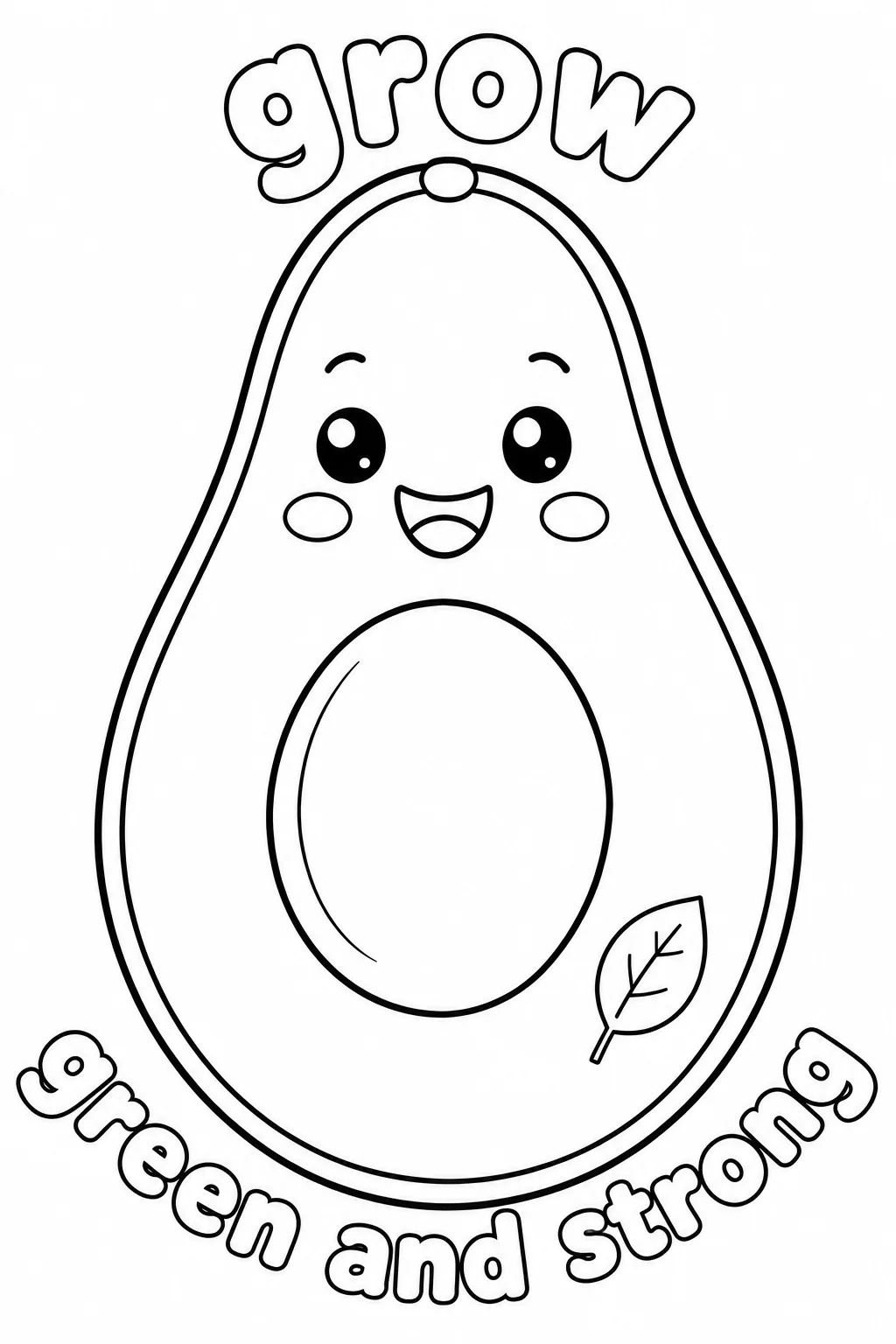 Happy avocado featuring a leaf and grow green and strong text.