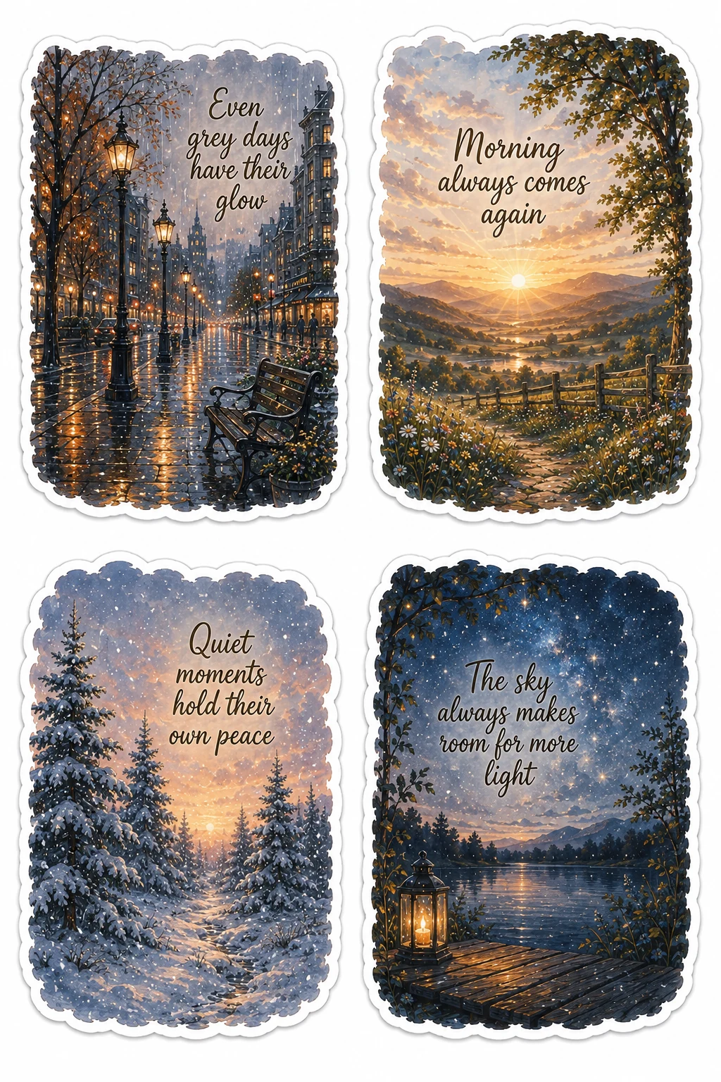 Grey Days Glow Morning Comes Sky Light Sheet featuring scenic nature landscapes, peaceful weather aesthetic, seasonal changes, and calm quotes.