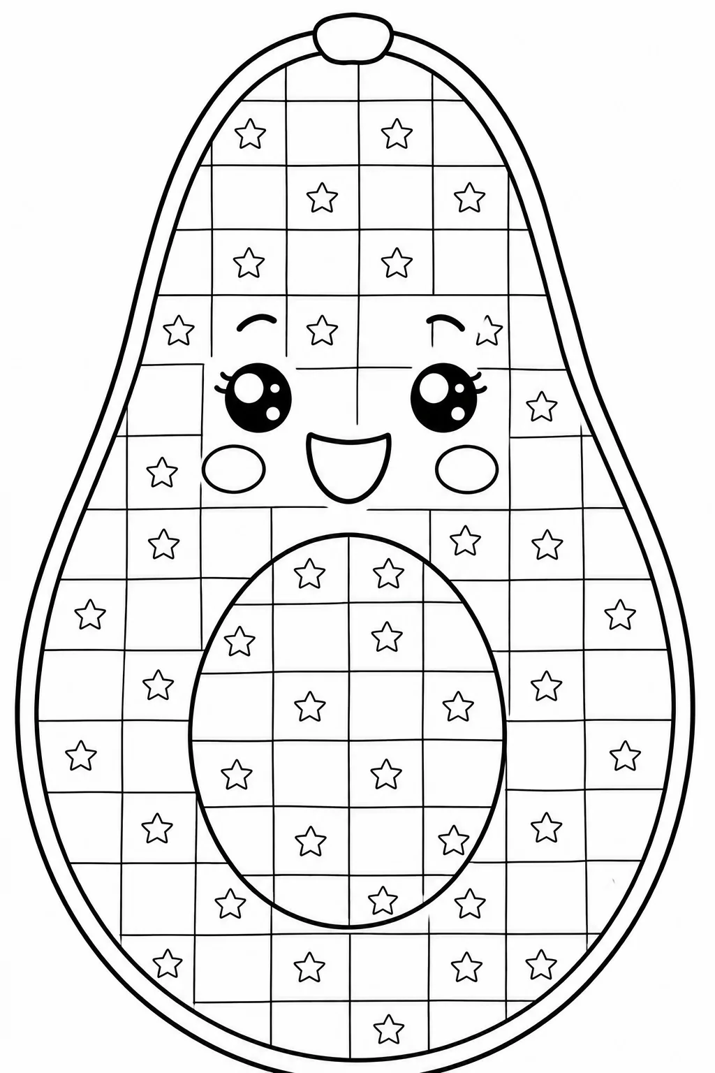 Happy avocado featuring a structured grid pattern with small stars.