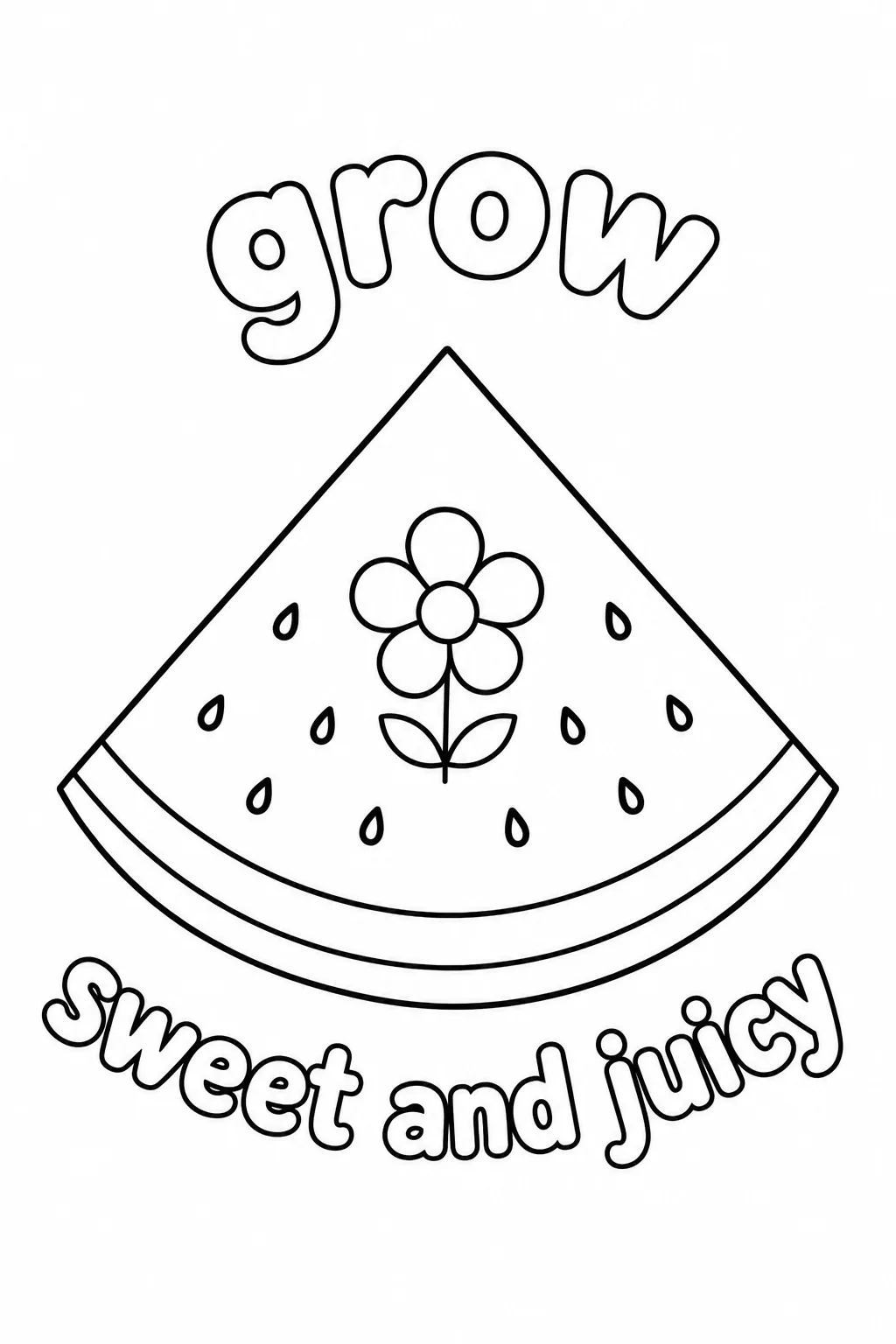 Simple watermelon slice featuring a center flower outline for kids coloring activity.