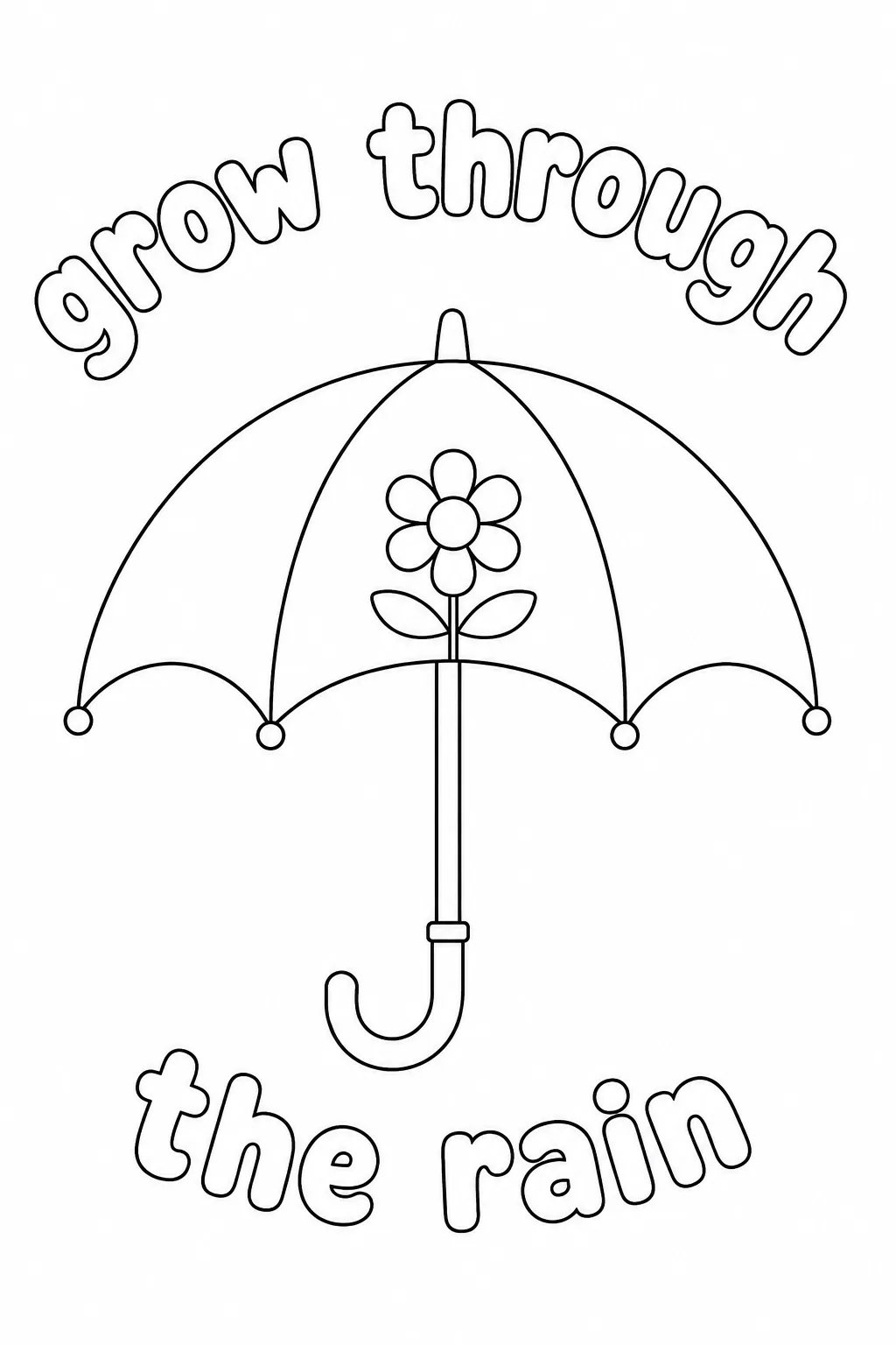 Blooming flower inside a parasol with grow through the rain quote.