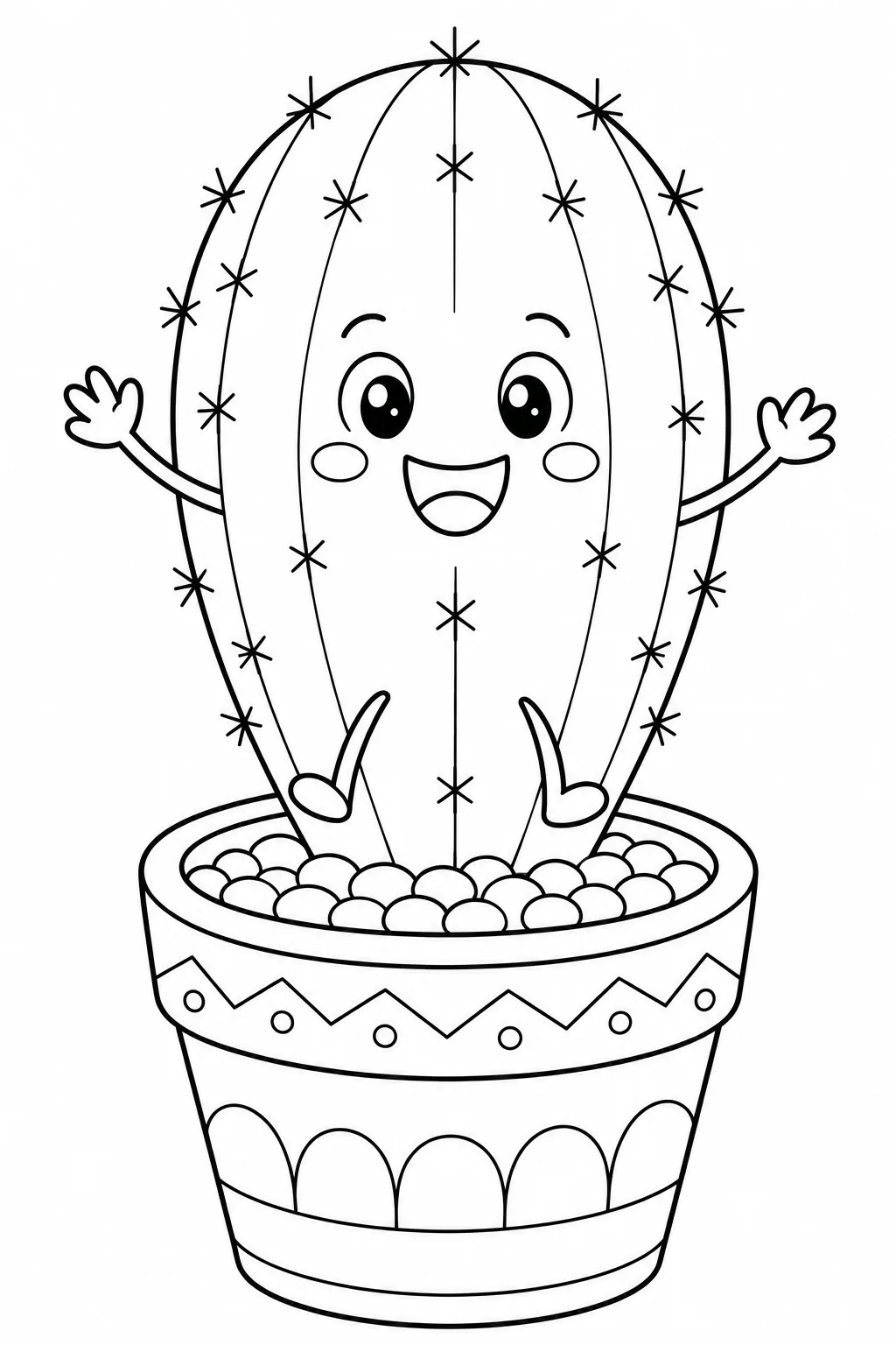 Cute cactus character with a happy smile and stick arms.