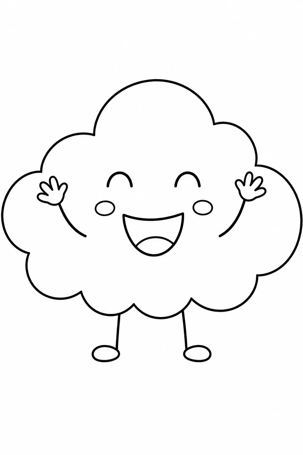 Cute and fluffy smiling cloud character with arms raised in the air.