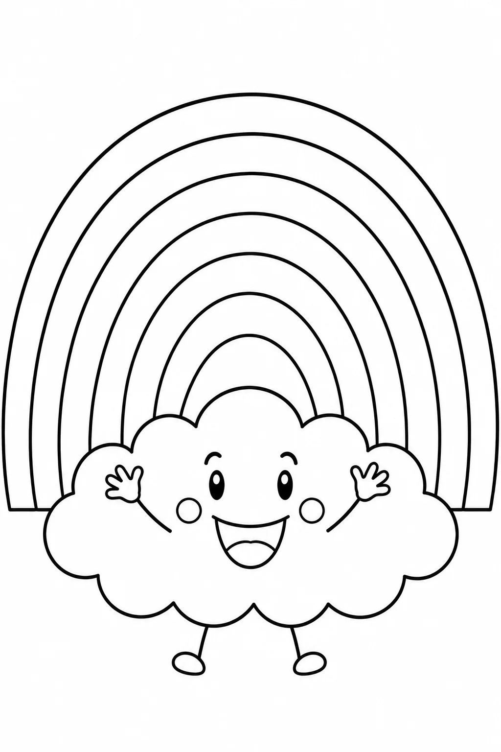 Happy rainbow page with a smiling cloud character waving its arms