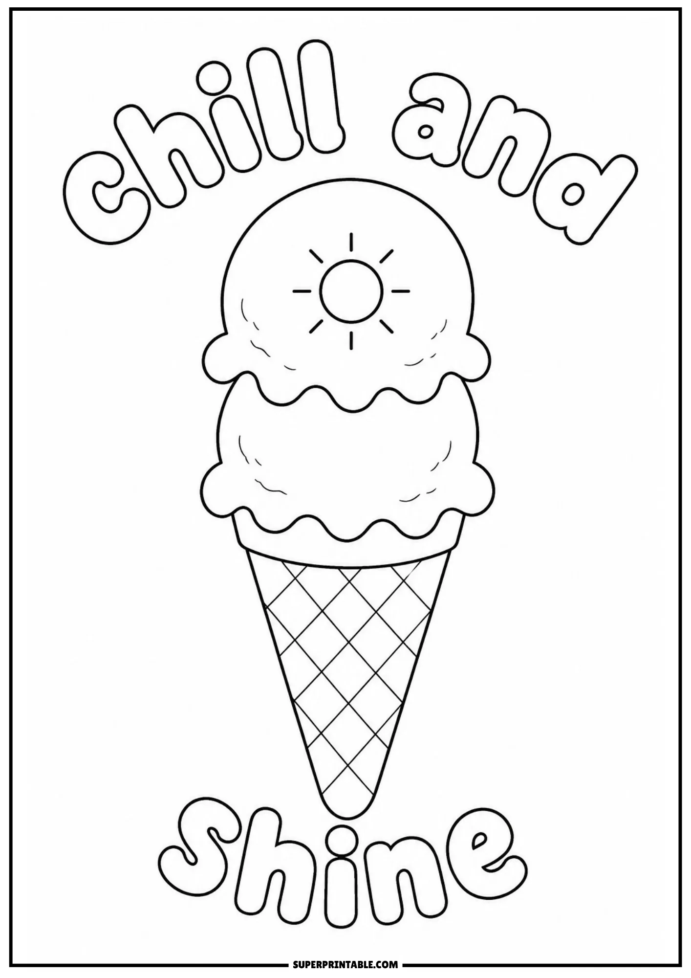 Heart and swirl ice cream cone design with playful shapes for kids to color