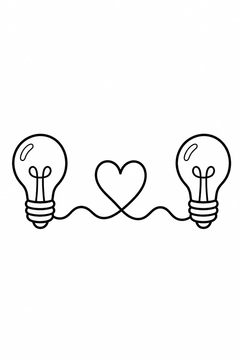 Pair of small light bulbs linked together by a flowing wire that forms a heart shape in middle.