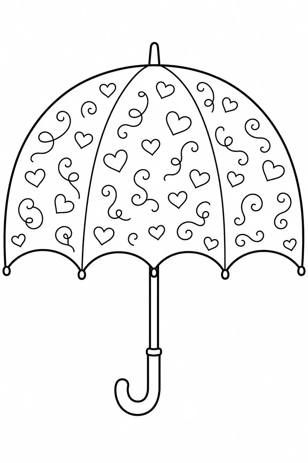 Whimsical pattern of various sized hearts and curling swirl lines.