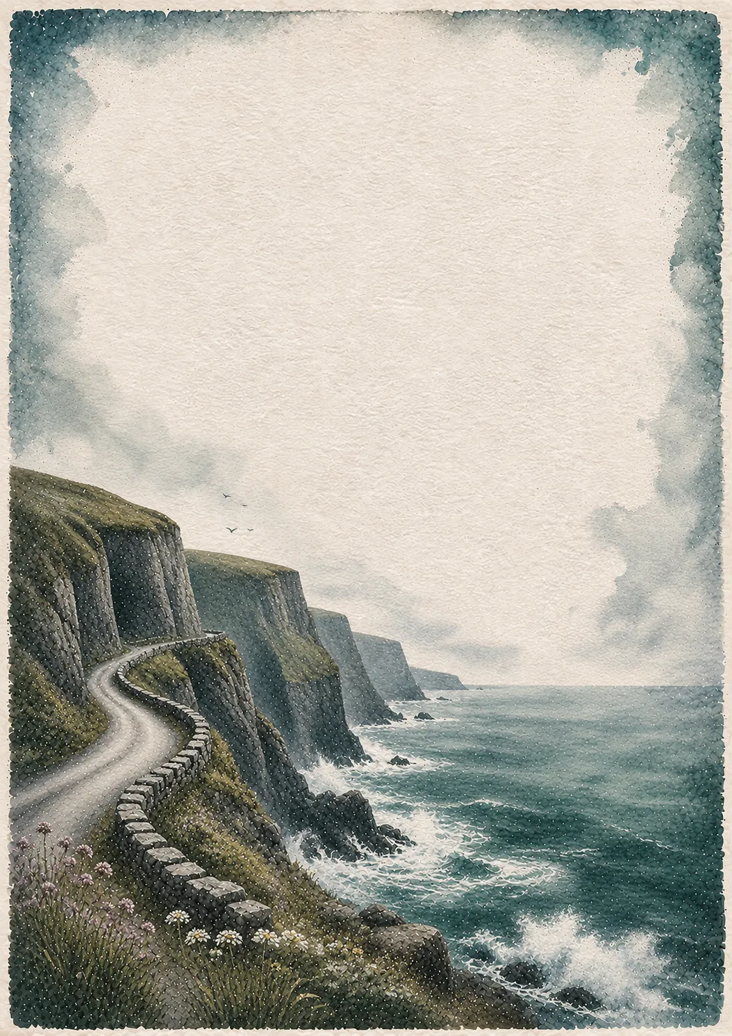 irish countryside stationery paper showing steep sea cliffs and ocean waves