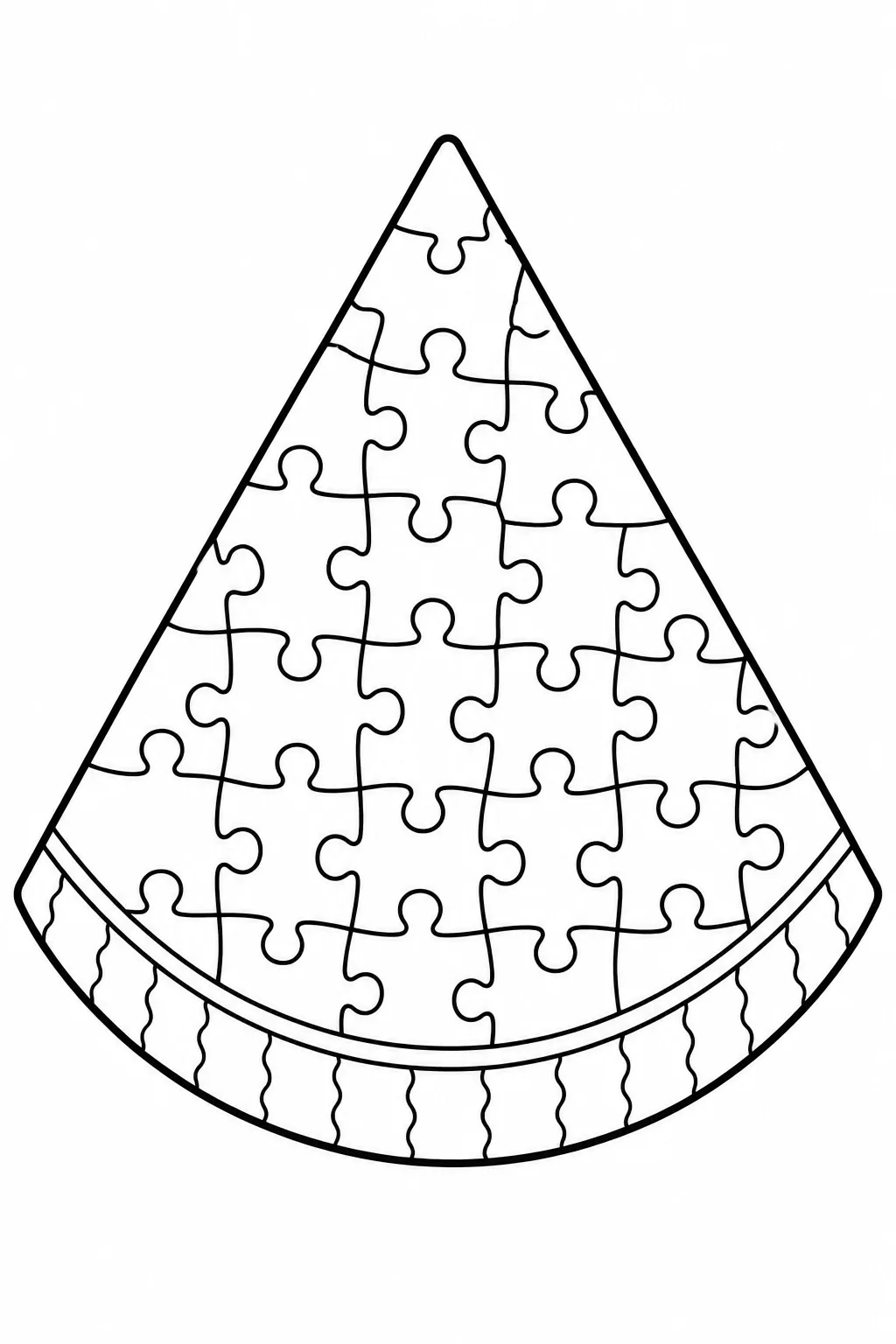 Interlocking jigsaw puzzle piece grid design on a watermelon slice coloring sheet.
