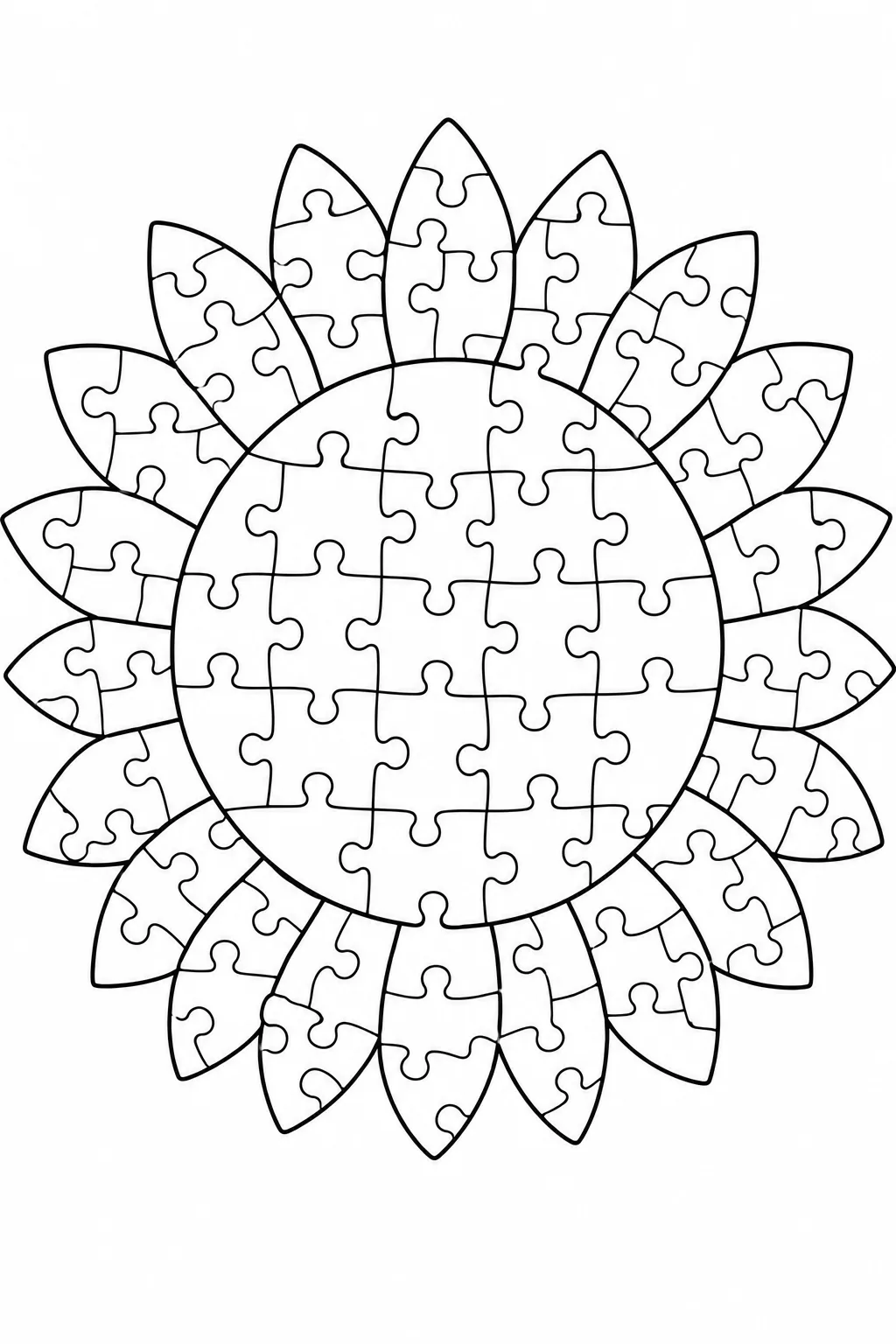 Interlocking jigsaw puzzle piece pattern sunflower coloring page for creative art.