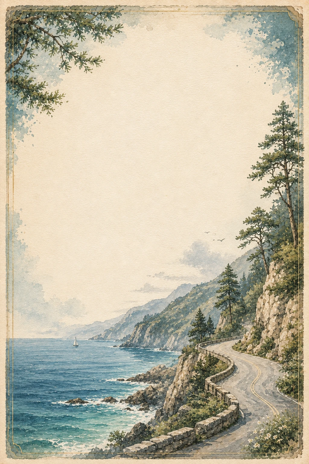 Japanese Coastal Mountain Road Page Border Sheet