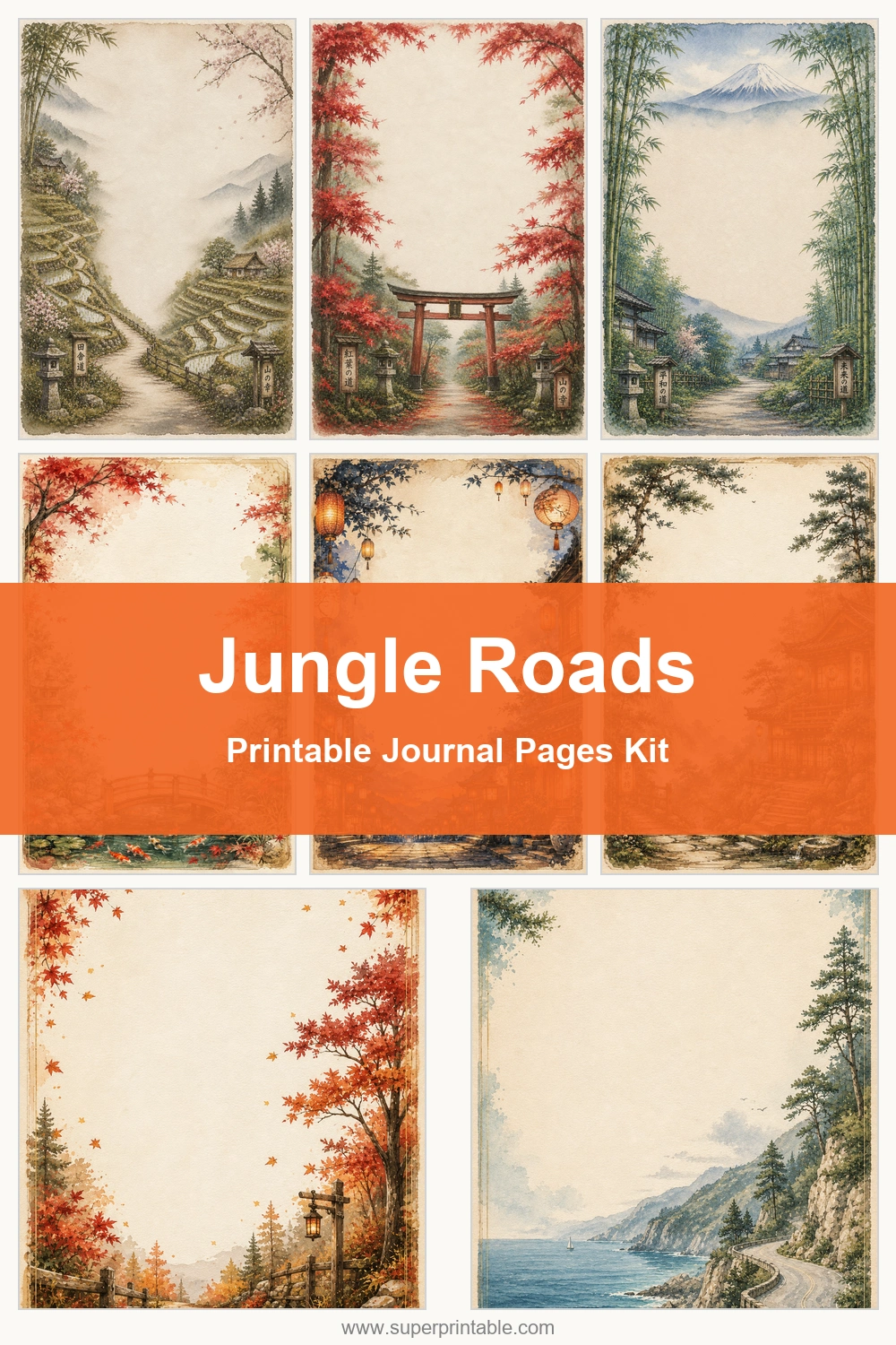 Free Japanese Jungle Roads Washed Border Page Collection