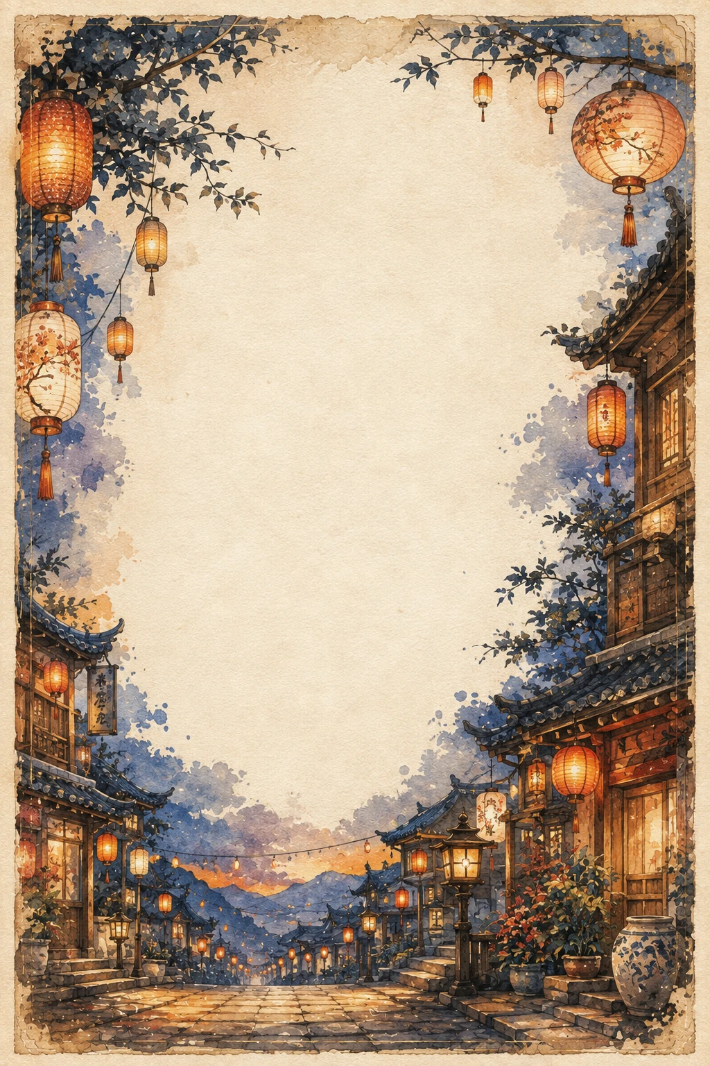 Japanese Lantern Village Road Page Border Sheet