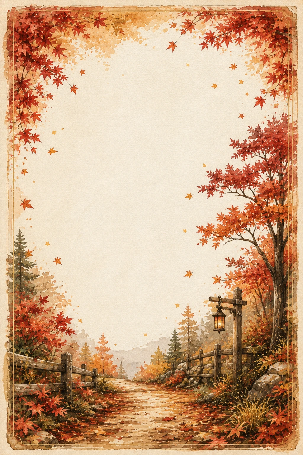 Autumn Japanese Forest Road Page Border Sheet