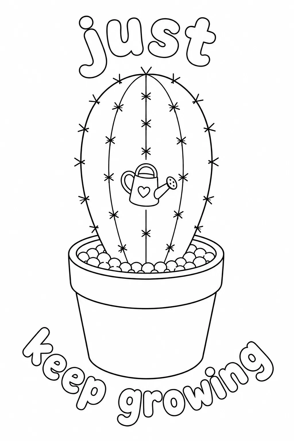 Small watering can with a heart inside a potted cactus.