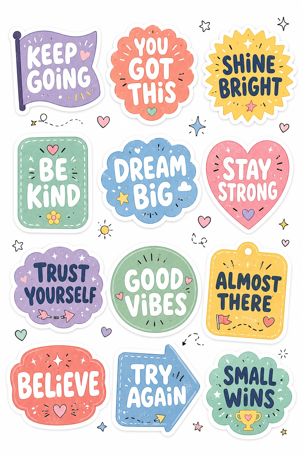 Keep Going Dream Big Affirmation Stickers featuring daily motivation, praise badges, daily affirmations, and school rewards.
