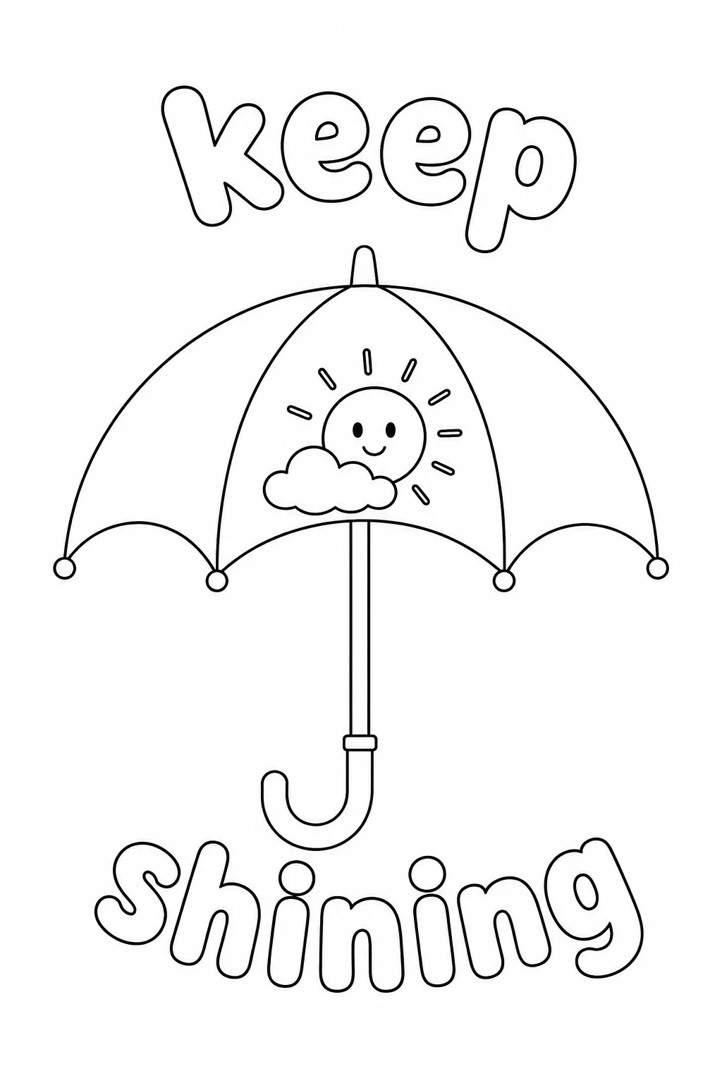 Cute smiling sun peeking from a cloud on a printable umbrella.