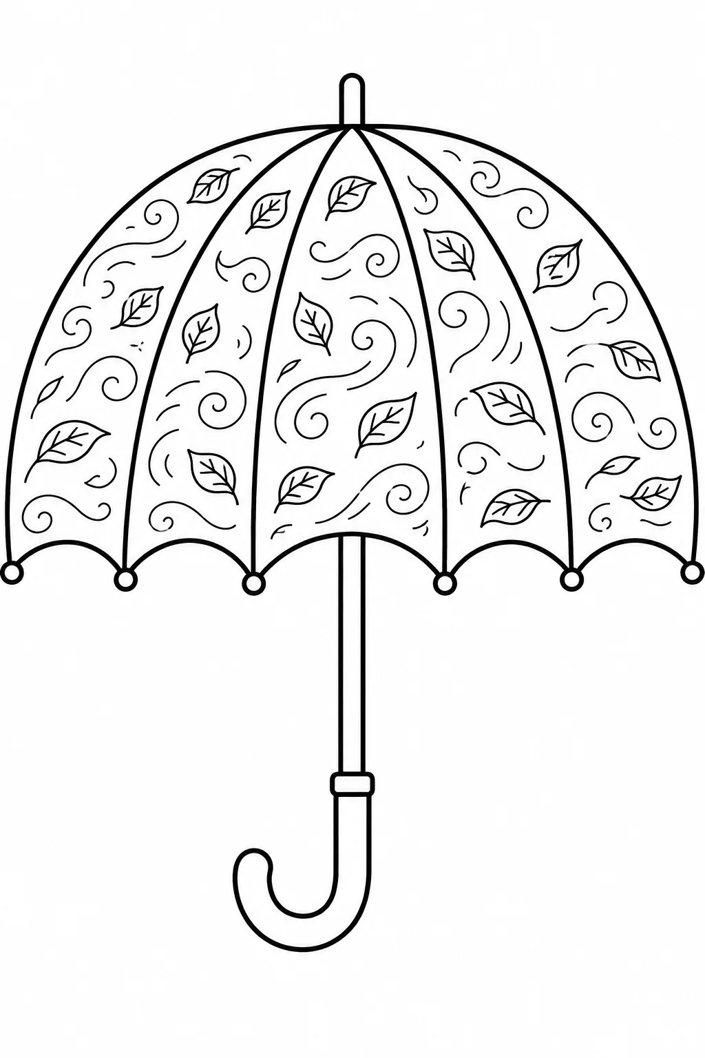 Dynamic pattern of falling leaves and swirling wind lines to color.