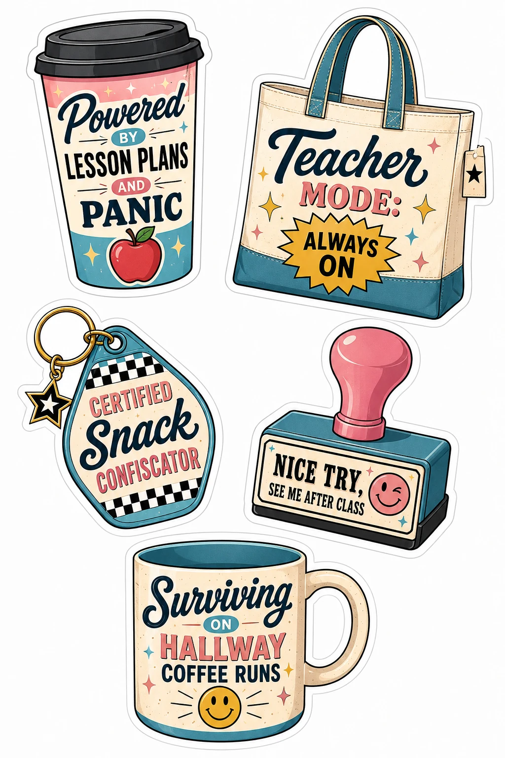 Lesson Plans Panic Snack Confiscator Mug Sheet featuring teacher humor, school staff life, classroom management, and educator coffee.