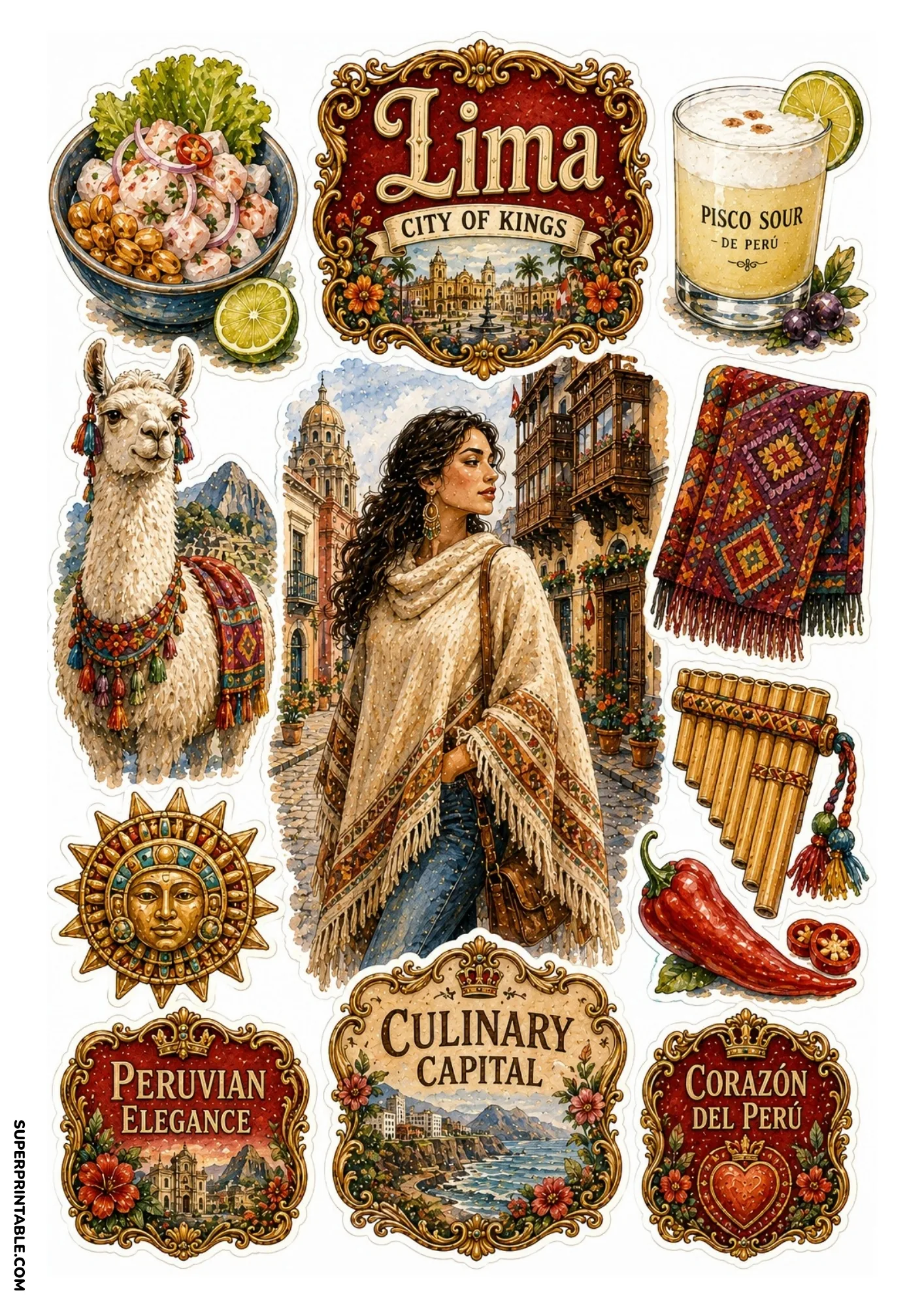 Printable Lisbon sticker sheet featuring yellow Tram 28 and pastéis de nata tarts