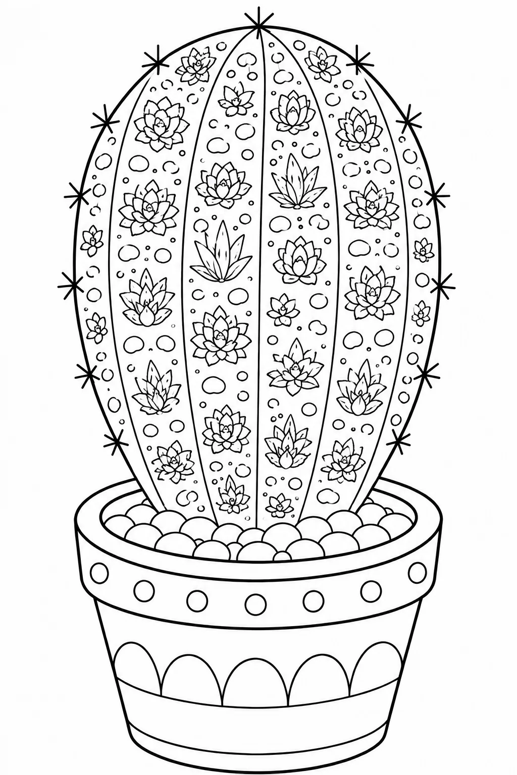 Cozy pattern of tiny detailed succulent plants inside a cactus.