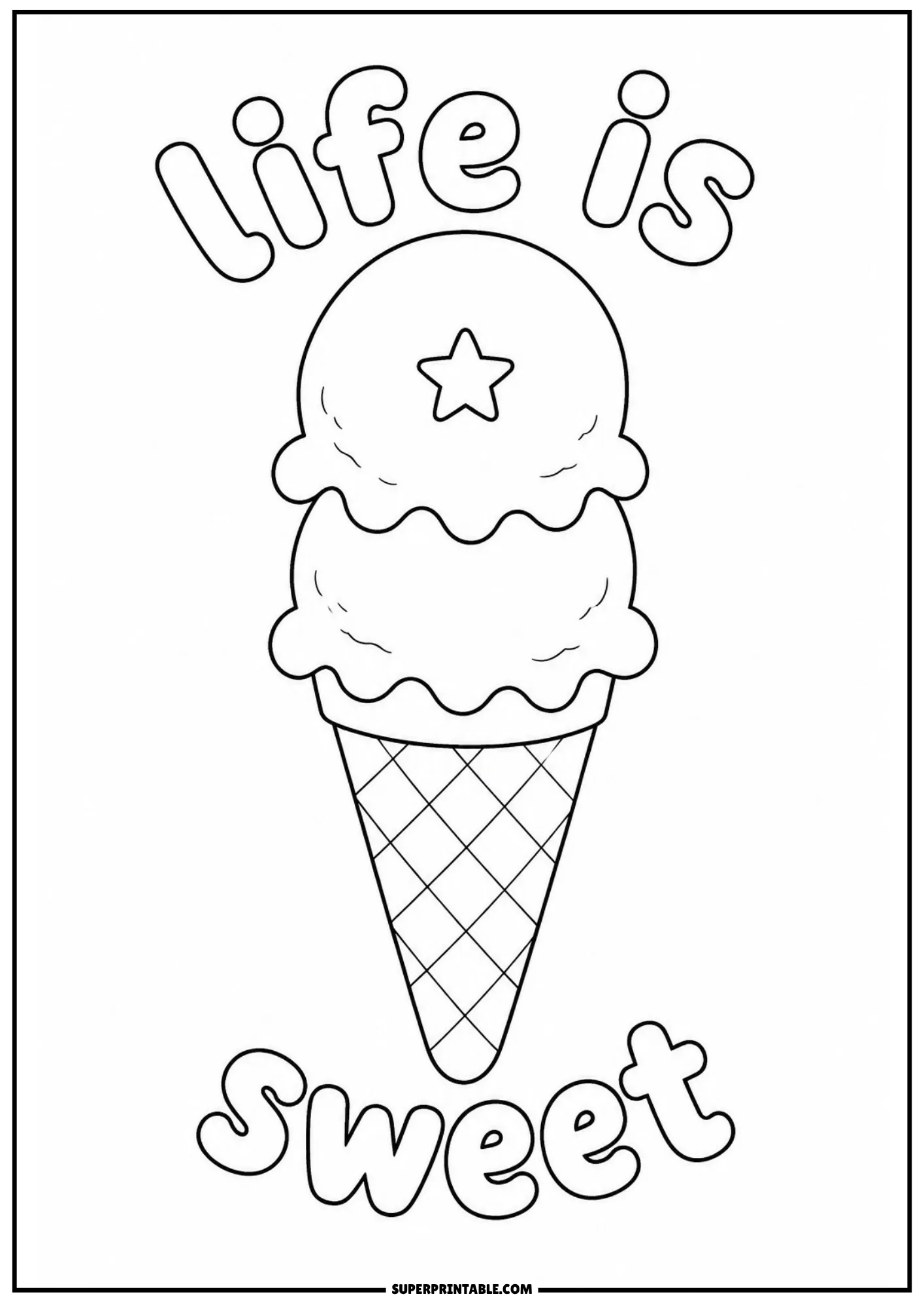 Moon and star ice cream cone with simple night sky shapes for children to color