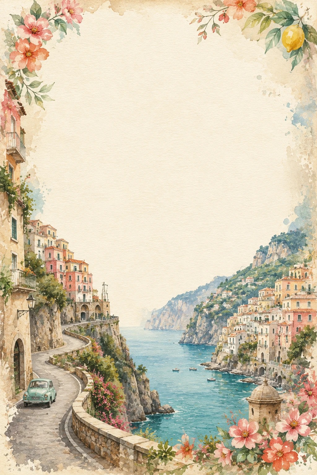 Amalfi Coast Cliffside Villages And Mediterranean Sea Page Border Sheet Amalfi Coast Cliffside Villages And Mediterranean Sea Page Border Sheet