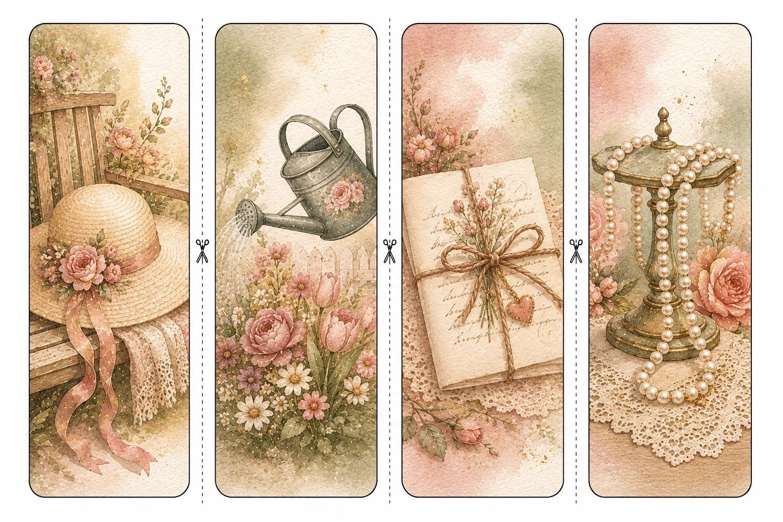 Printable Mother's Day bookmarks sheet 4, sunhat and pearls
