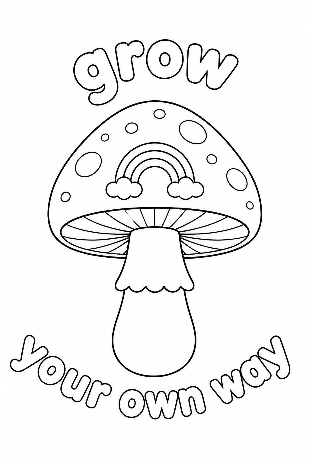 Mushroom with rainbow detail and an encouraging grow your own way message