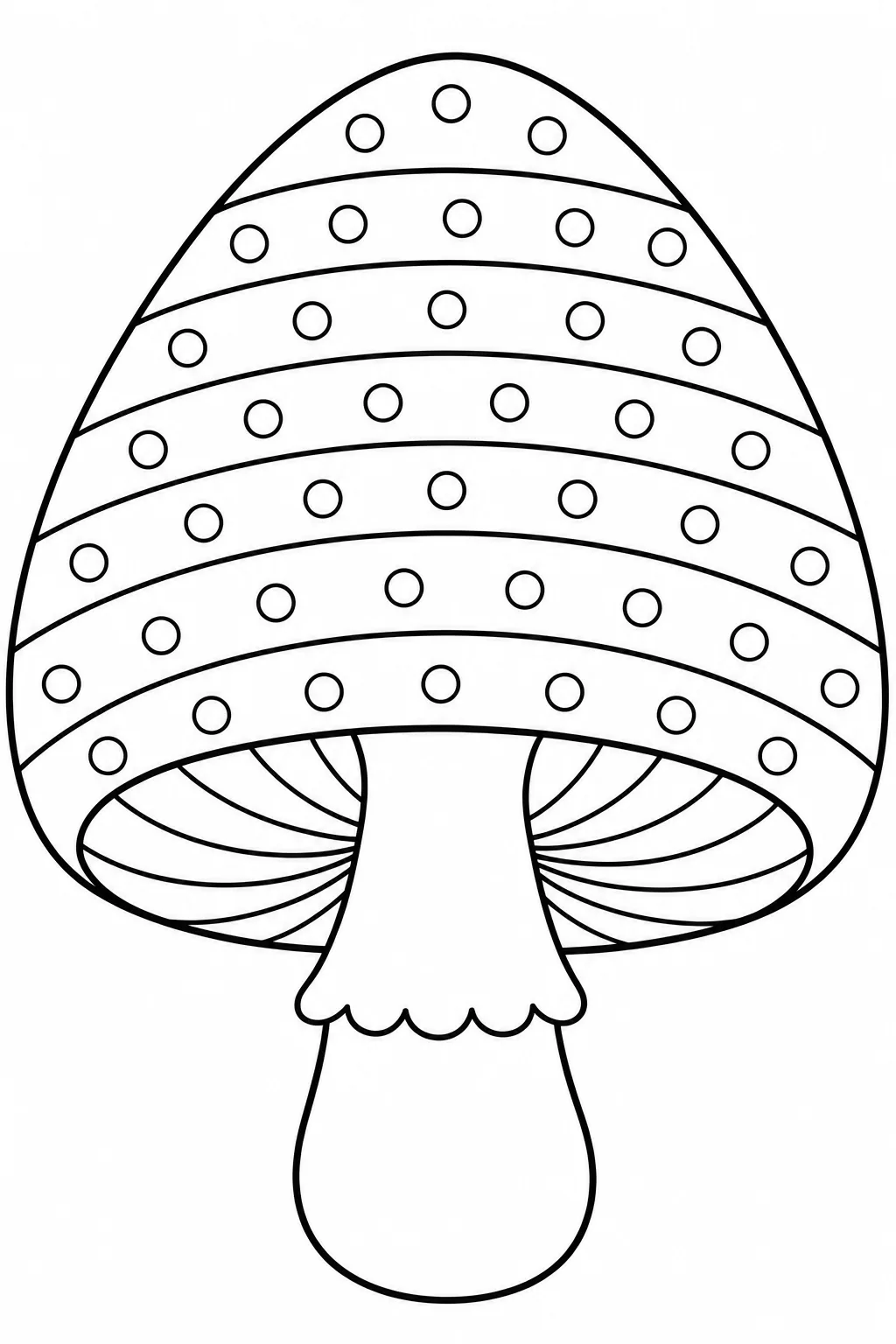 Mushroom cap covered with rows of large round dots and curved bands