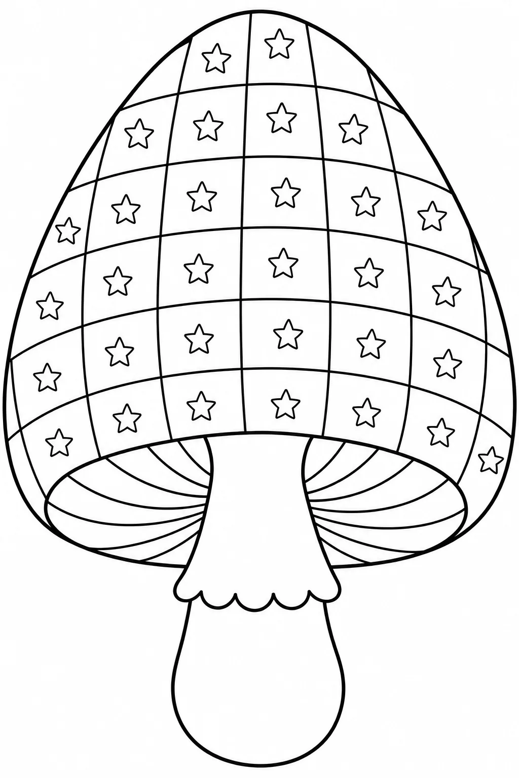 Mushroom cap divided into curved grid sections with stars for coloring