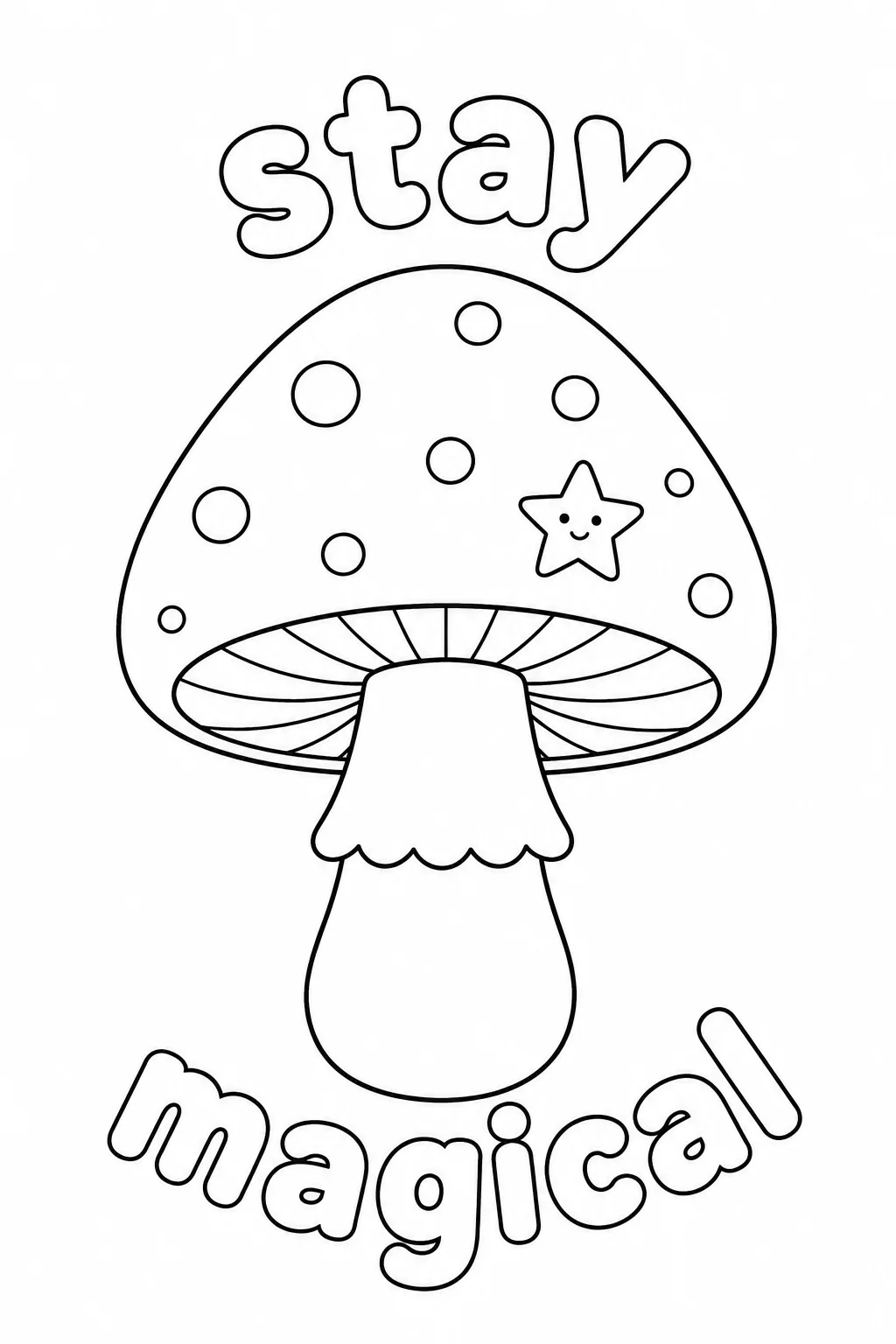 Whimsical mushroom with star detail and stay magical message for kids