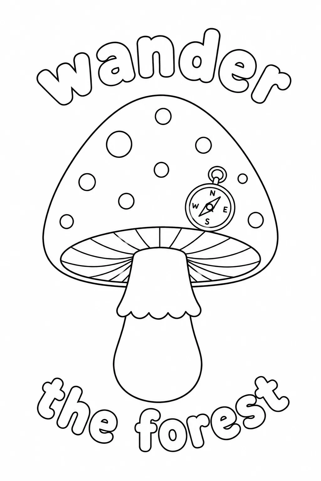 Mushroom with ladybug and wander the forest message for a woodland coloring page