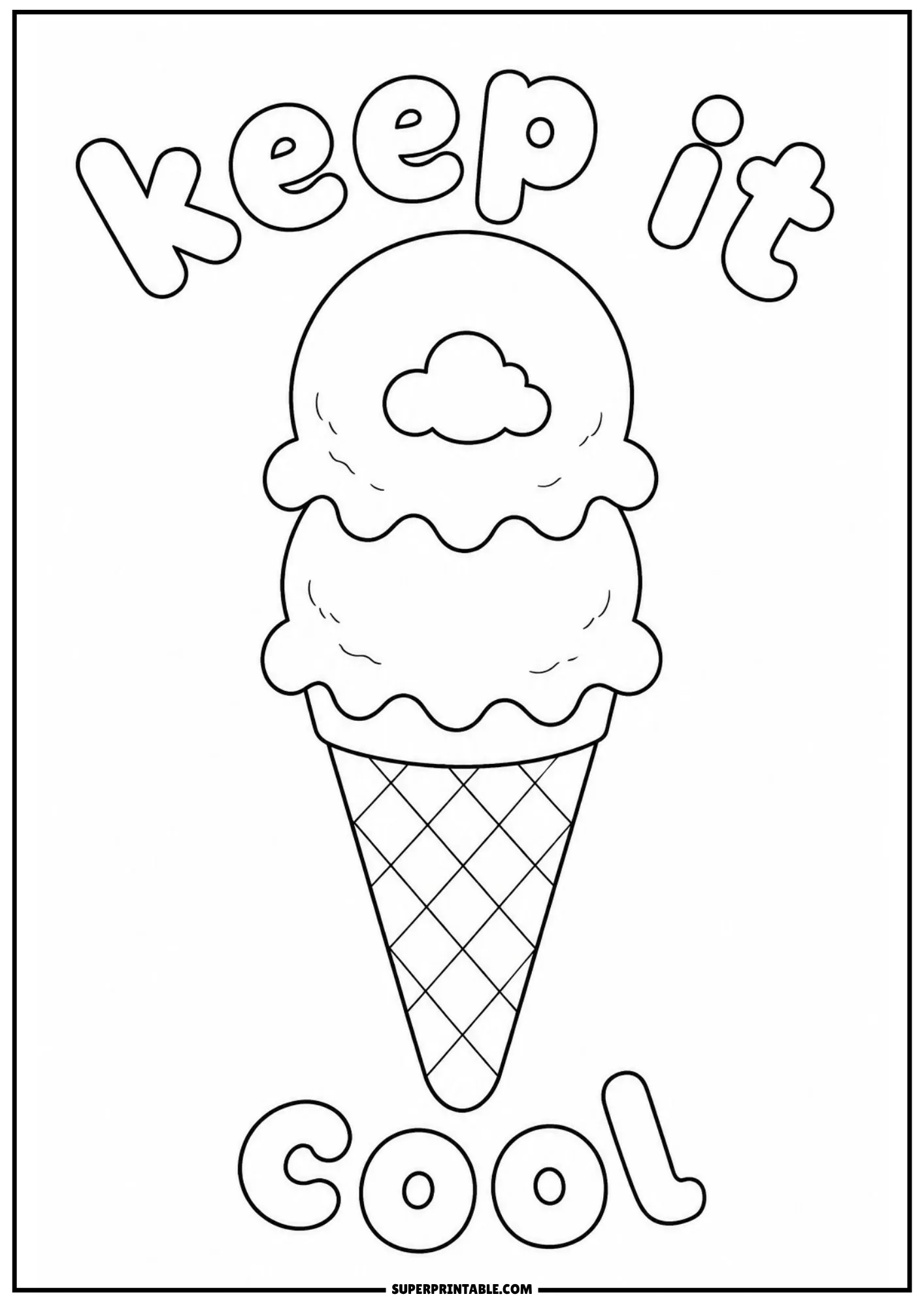 Musical ice cream cone with notes and treble clefs for kids to color
