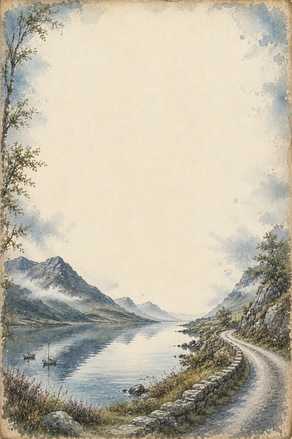 Scottish Highland Lochside Road With Mountain Peaks Page Border Sheet