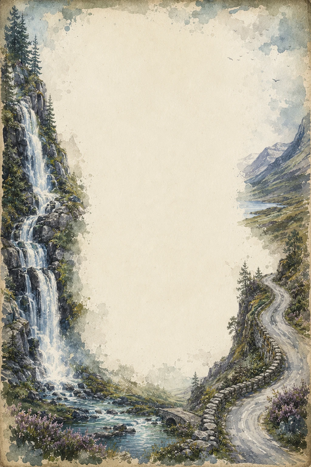 Scottish Highland Waterfall And Winding Mountain Road Page Border Sheet