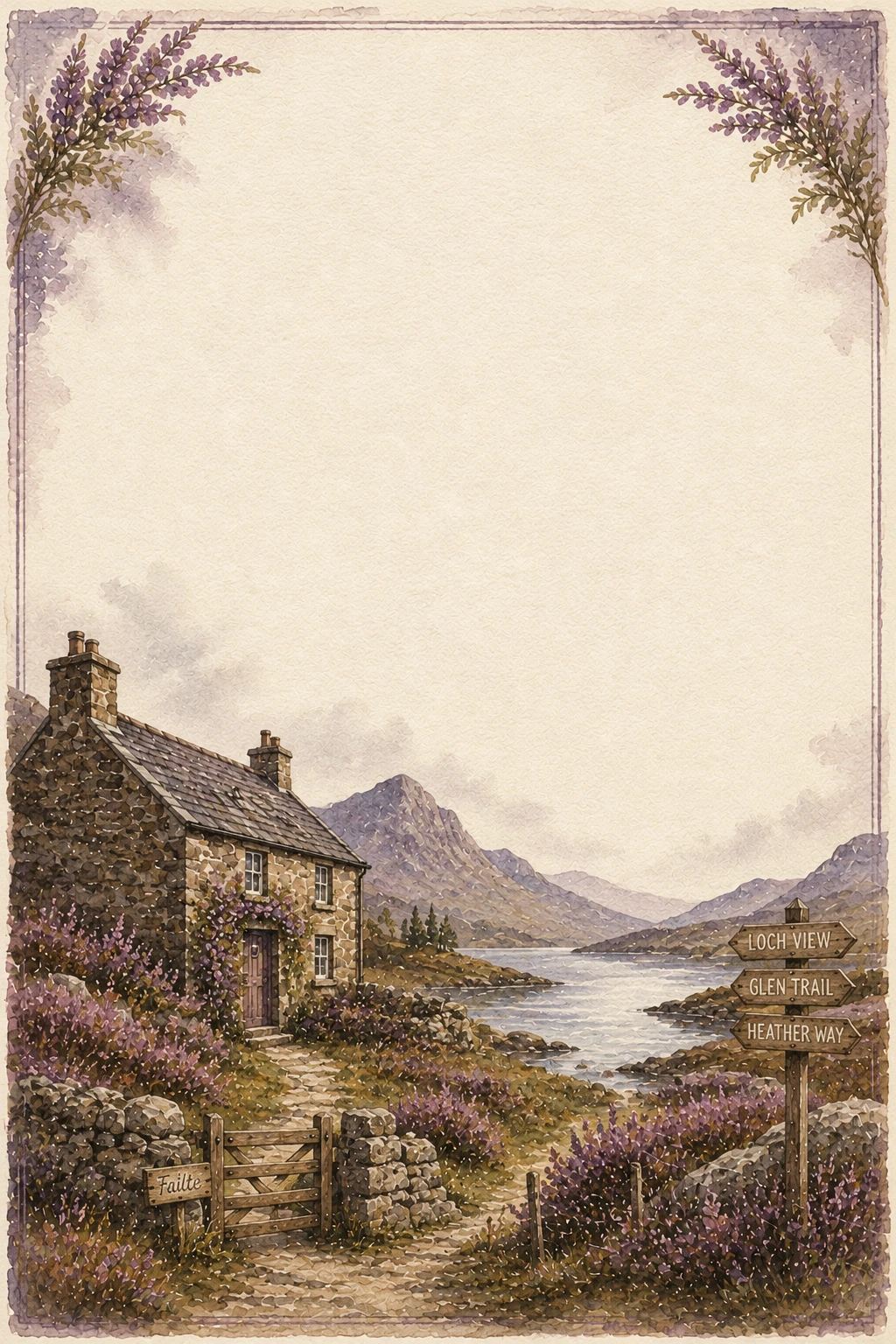 Scottish Highland Stone Cottage Beside A Peaceful Loch Page Border Sheet