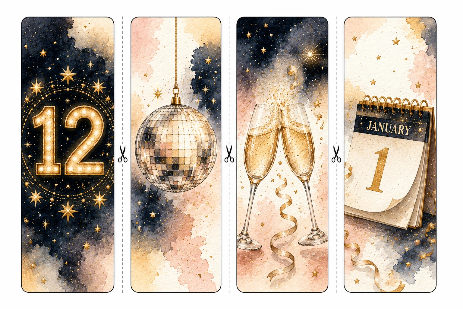 Printable New Year's Day bookmarks sheet 3, countdown to january