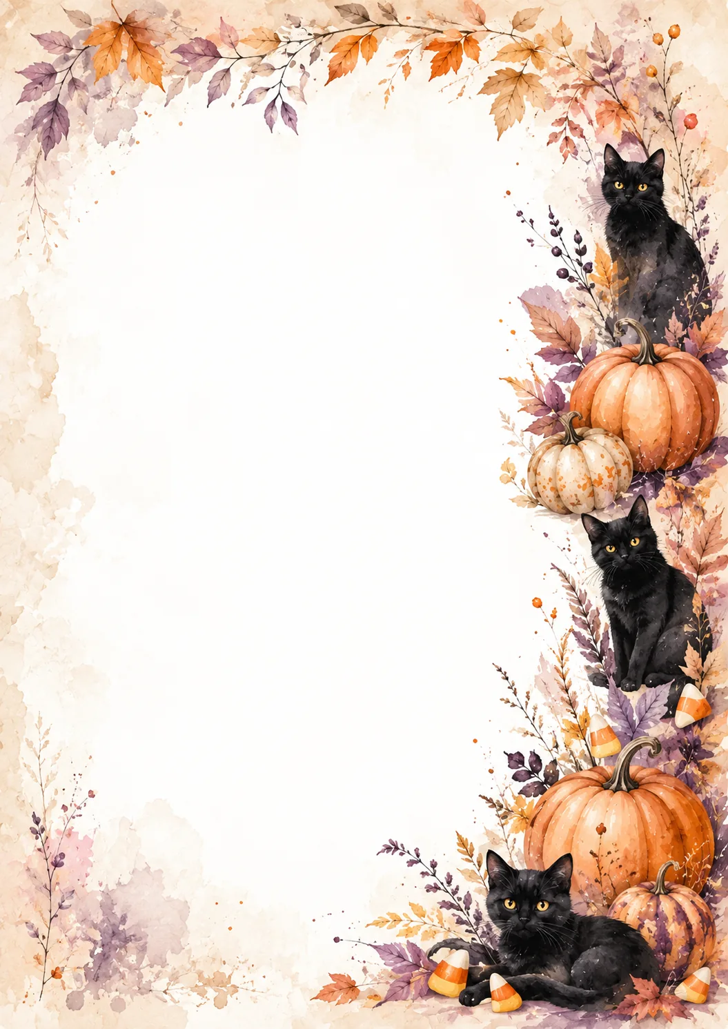 Harvest pumpkin border with cream and orange gourds, daisies, ferns, herbs, and cascading fall foliage