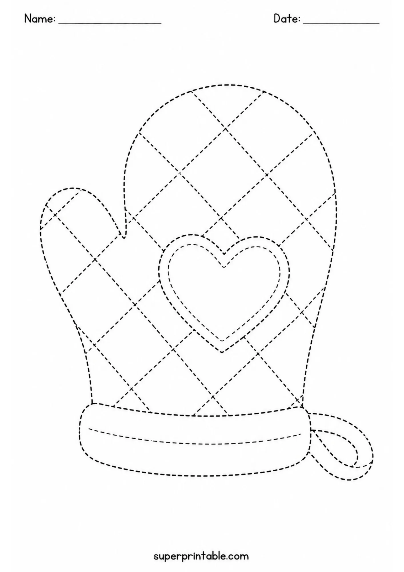 Quilted oven mitt line tracing page for elementary baking theme units.