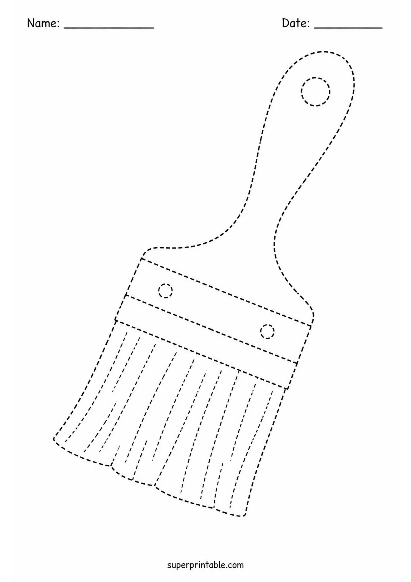 Wide paint brush line tracing activity page for preschool pencil control exercises.