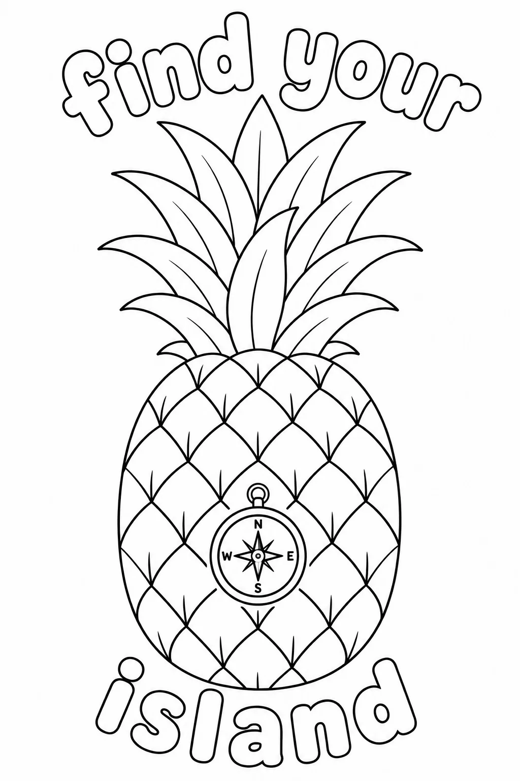 Pineapple coloring design with compass emblem and find your island phrase