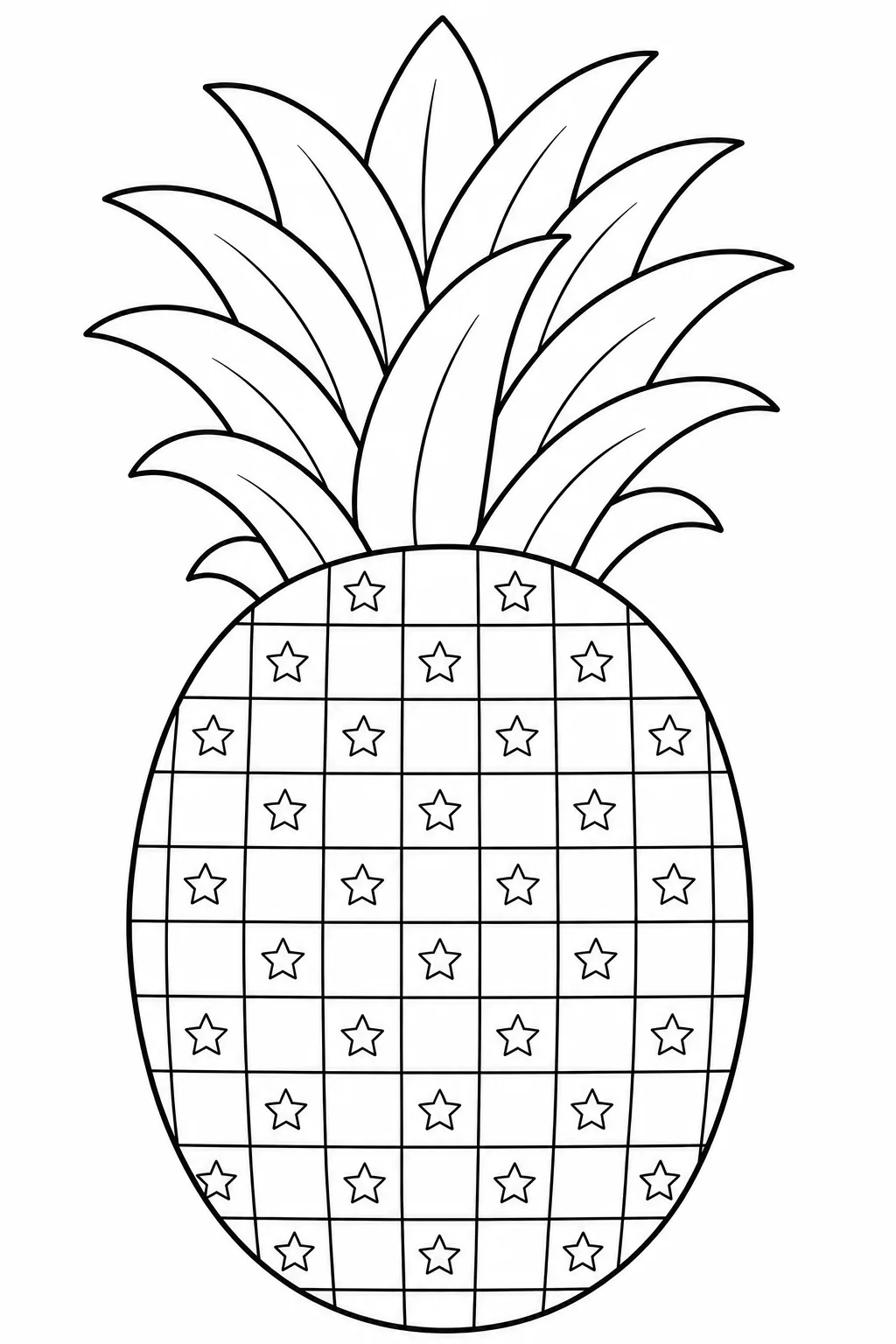 Pineapple with grid sections and small stars in a geometric coloring design